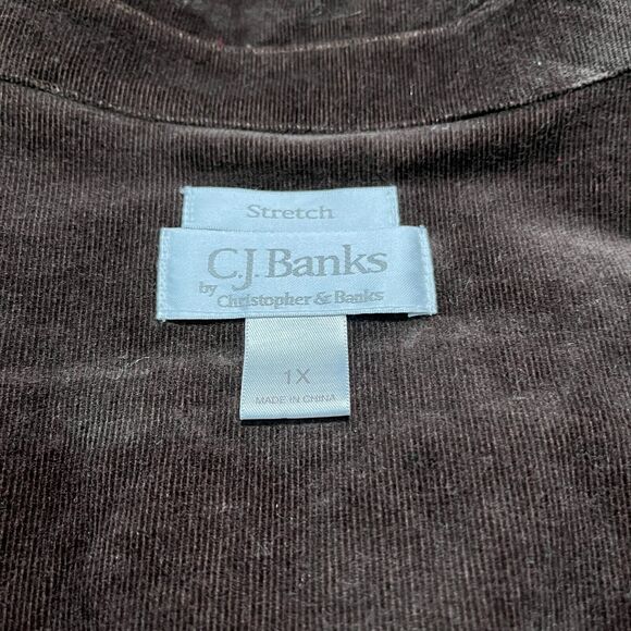 CJ Banks 1X  Jacket Brown Stretch Metal Button Shacket - Picture 3 of 7